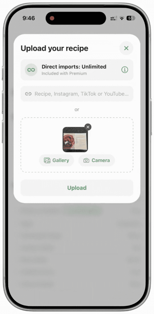 Gobble Guide upload your recipe screen